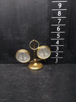 Vintage Brass Hygrometer & Thermometer Desk Accessory