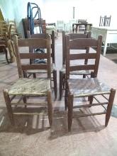 Collection 4 Vintage Ladder Back Rush Bottom Chairs