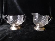 Crystal Sugar and Creamer with Sterling Silver Base