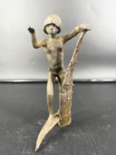 Antique Bronze Statue-Boy Climbing Leaf