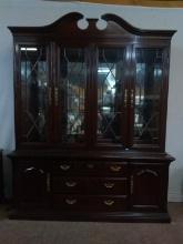 Mirror Back and Lighted Contemporary Mahogany Hutch (2 pc)