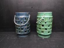 Pair of Glazed Ceramic Tealight Lanterns