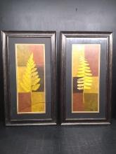 Pair Framed and Double Matted Prints-Leaf Stems