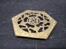 Vintage Brass Trivet with Oriental Decor