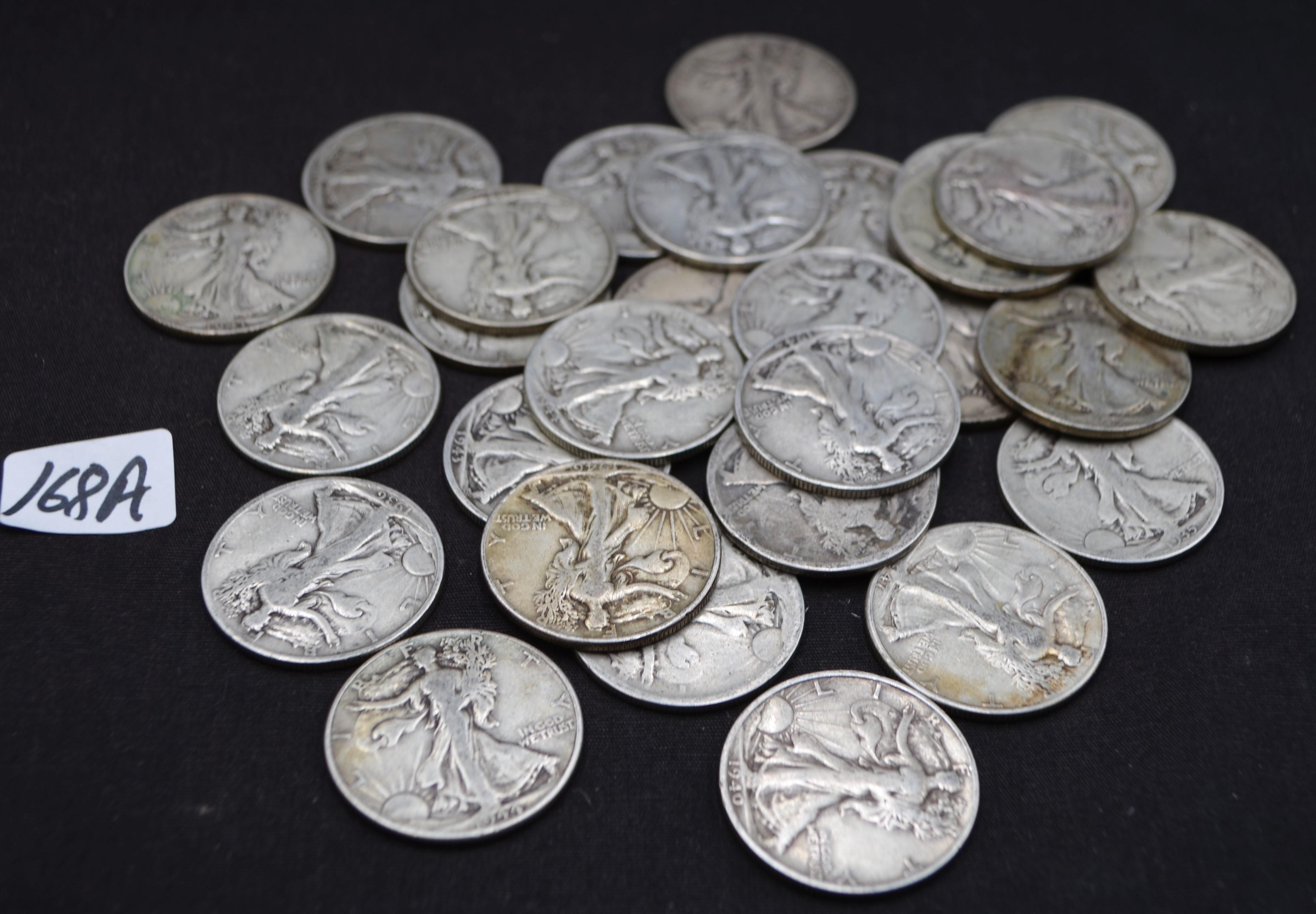 31 MIXED DATE & MINT WALKING LIBERTY HALF DOLLARS