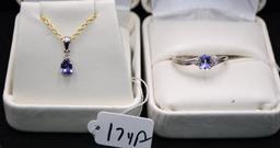 LADIES DIAMOND & TANZANITE 10K RING & PENDANT