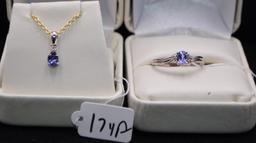 LADIES DIAMOND & TANZANITE 10K RING & PENDANT