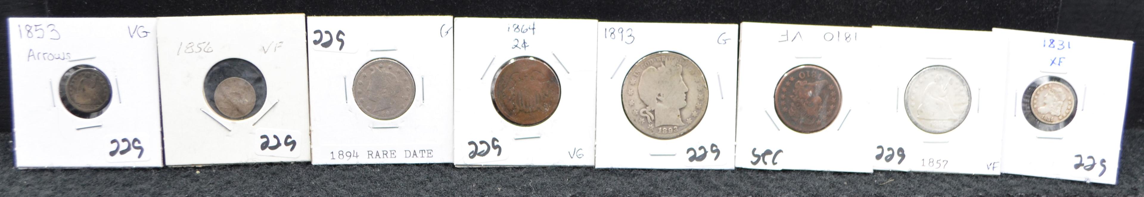 8 MIXED 19TH CENTURY TYPE COINS