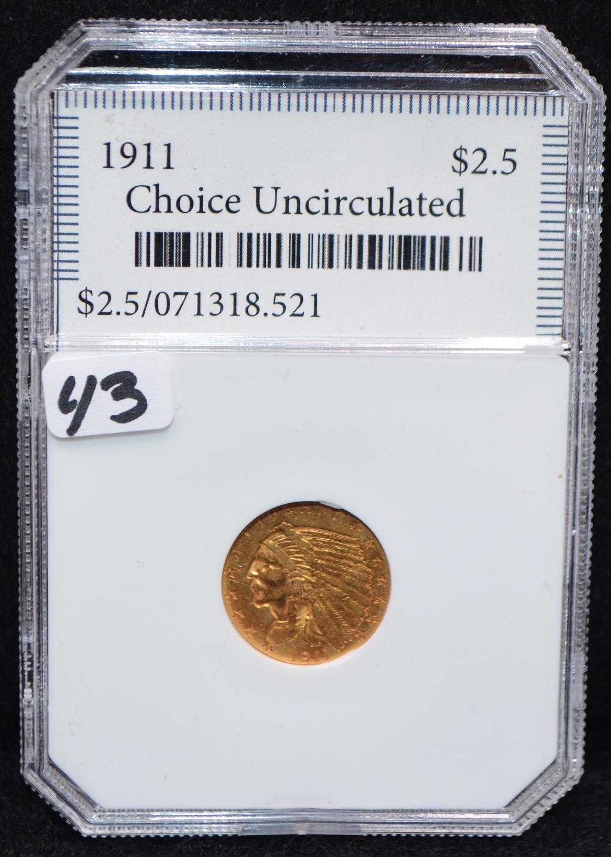 HIGH GRADE 1911 $2 1/2 INDIAN HEAD GOLD COIN