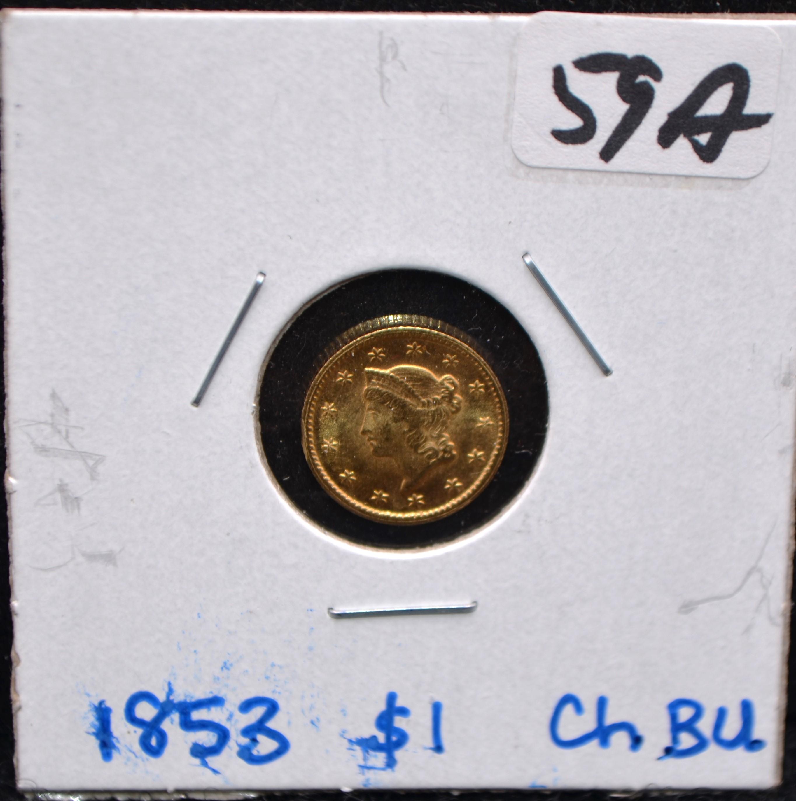 SCARCE 1853  TYPE 1 $1 LIBERTY GOLD COIN