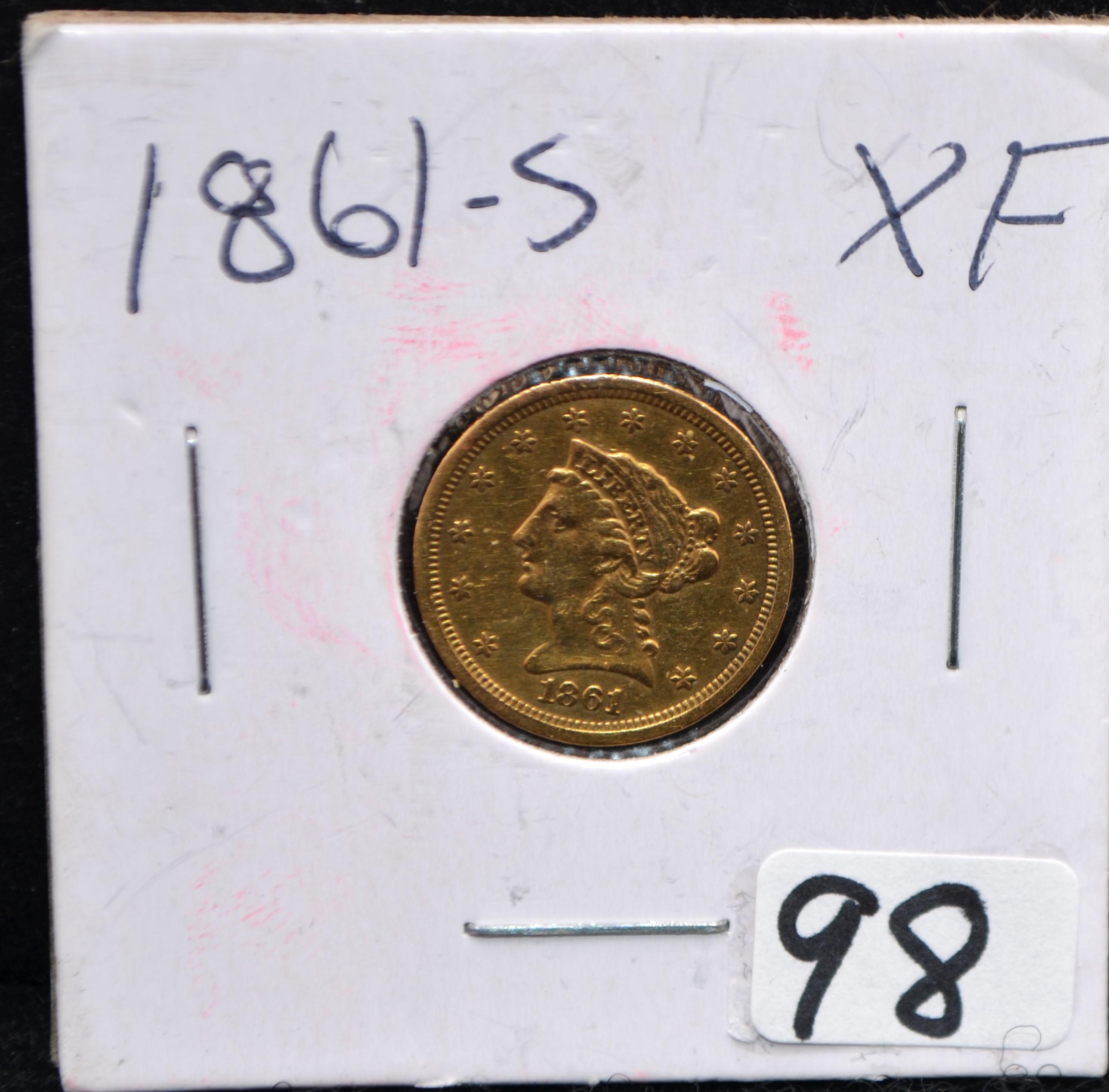 RARE 1861-S $2 1/2 LIBERTY HEAD GOLD COIN