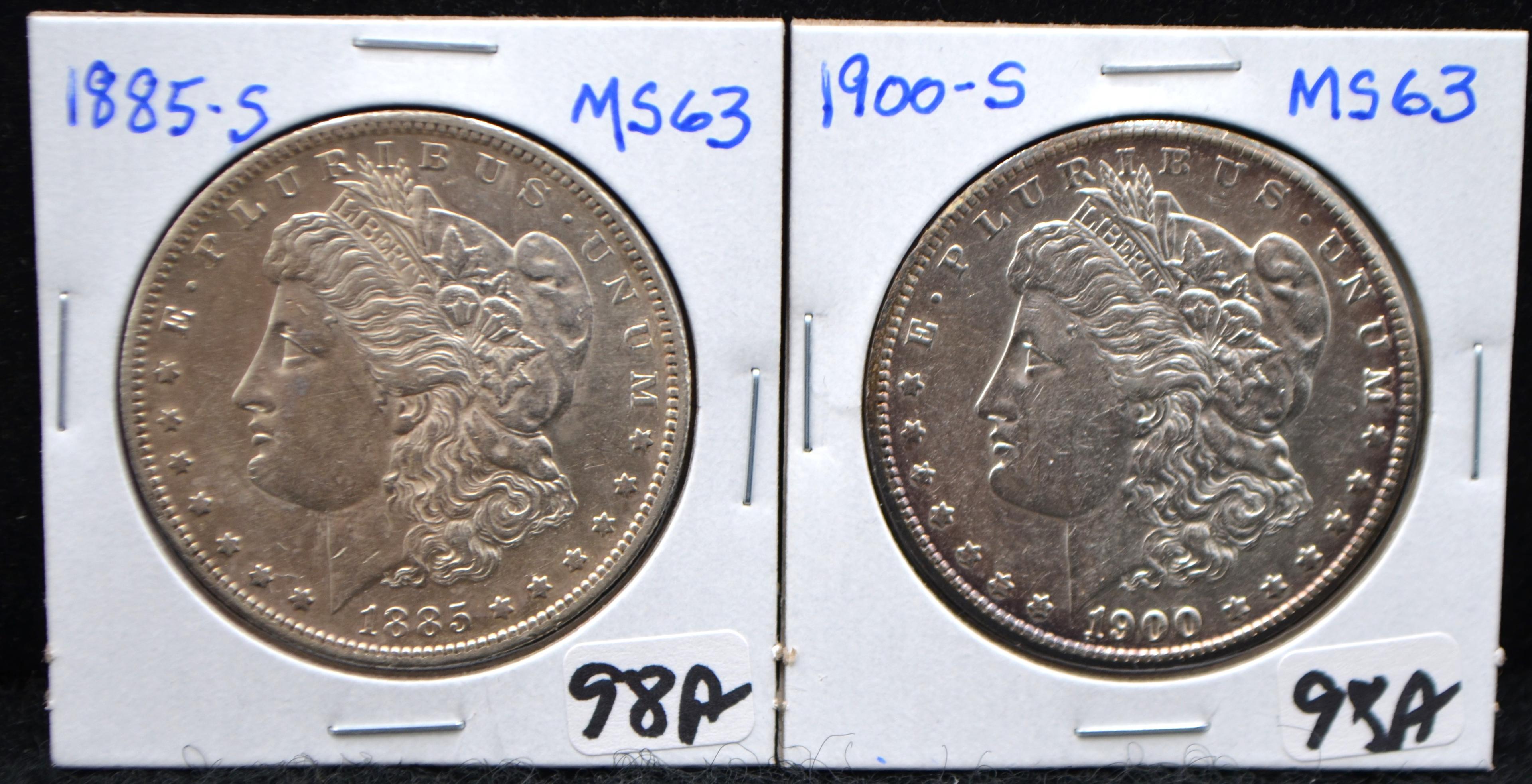 HIGH GRADE 1885-S & 1900-S MORGAN DOLLARS