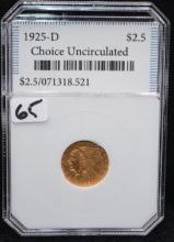 HIGH GRADE 1925-D $2 1/2 INDIAN HEAD GOLD COIN