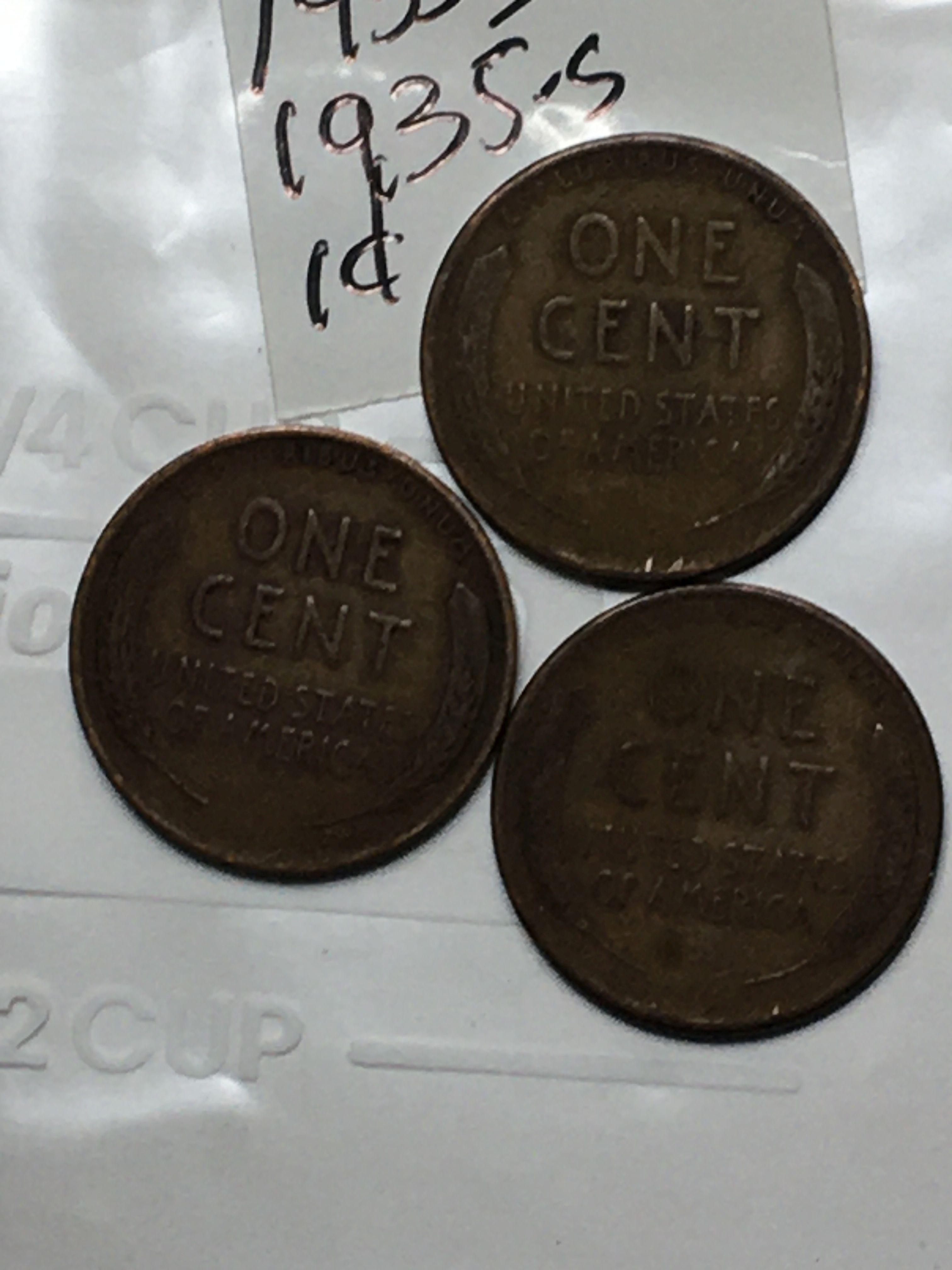 (3) Lincoln Wheat Cent 1935 P, D, & S