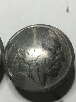 Antique Buffalo Nickel Buttons Lot Of 2
