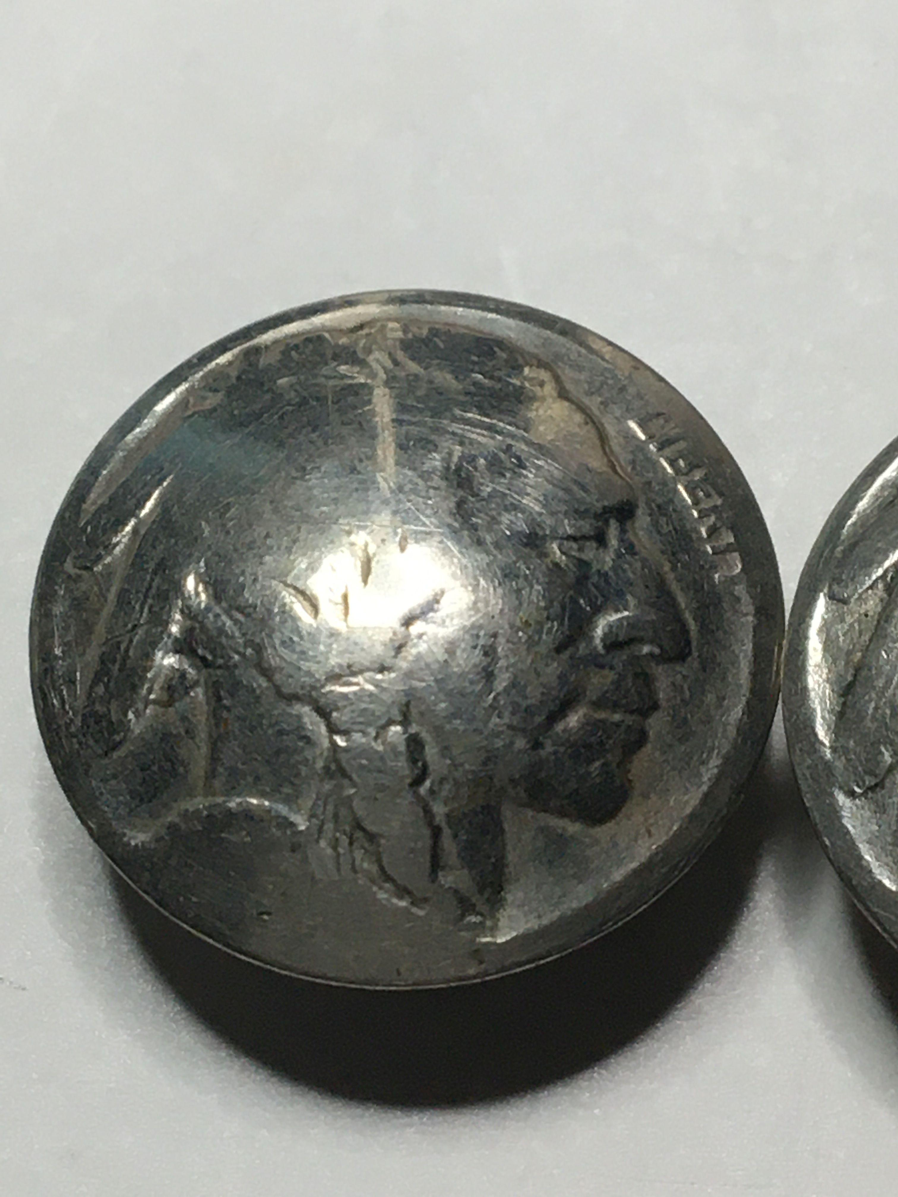 Antique Buffalo Nickel Buttons Lot Of 2