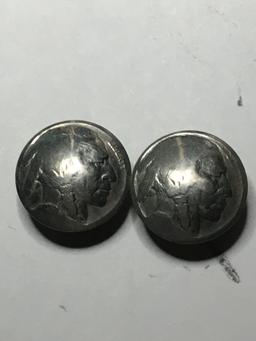 Antique Buffalo Nickel Buttons Lot Of 2