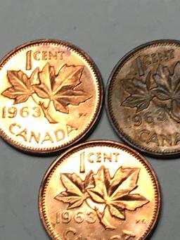 Canada 1 Cent 1963 Lot Of 3 Gem