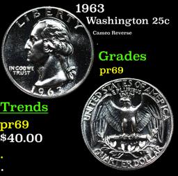 Proof 1963 Washington Quarter 25c Grades GEM++ Proof