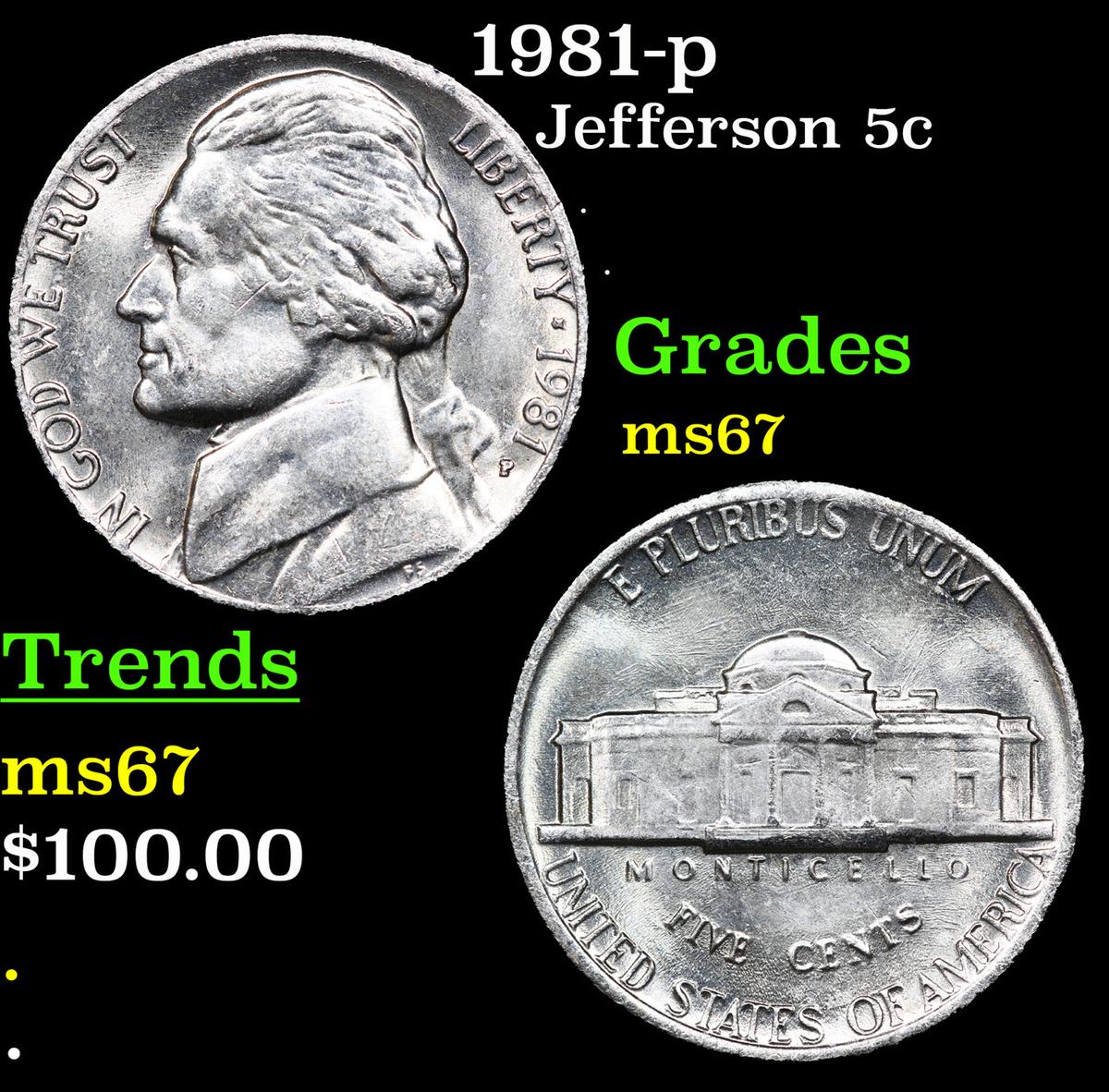 1981-p Jefferson Nickel 5c Grades GEM++ Unc