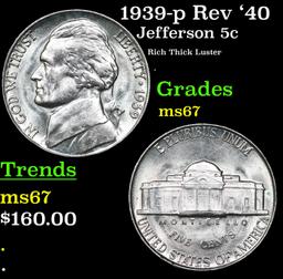 1939-p Rev '40 Jefferson Nickel 5c Grades GEM++ Unc