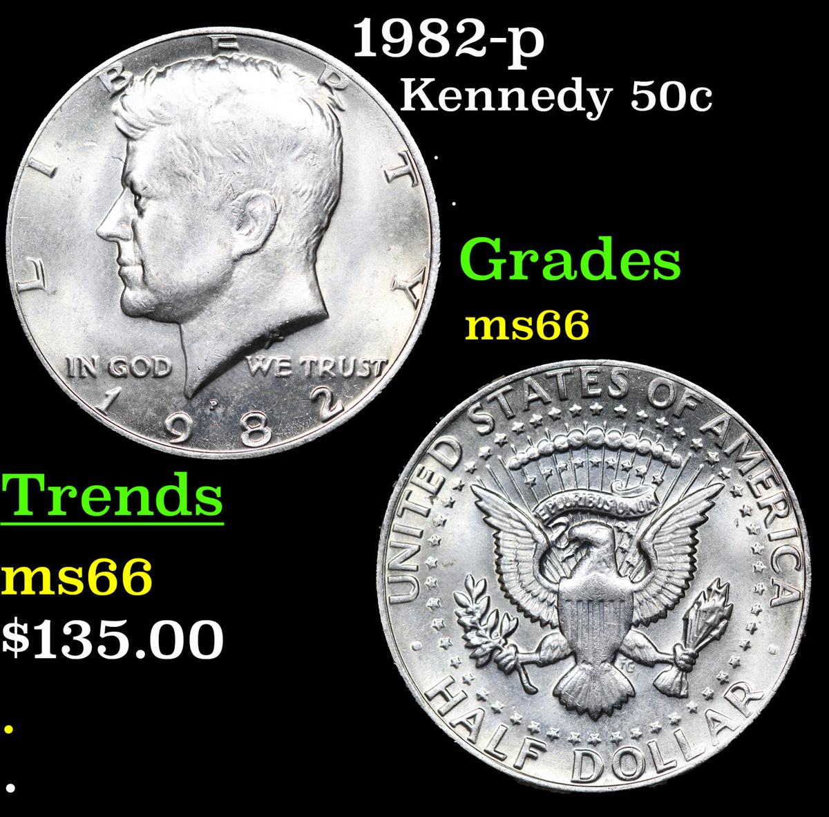 1982-p Kennedy Half Dollar 50c Grades GEM+ Unc