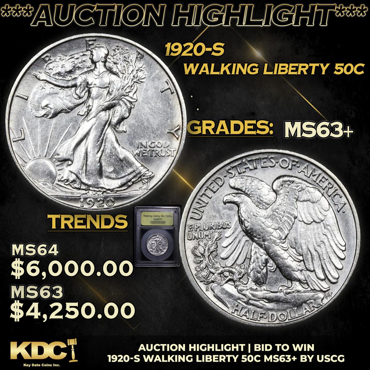 ***Auction Highlight*** 1920-s Walking Liberty Half Dollar 50c Graded Select+ Unc BY USCG (fc)