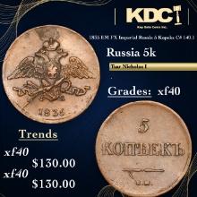 1835 EM FX Imperial Russia 5 Kopeks Ancient C# 140.1 Grades xf