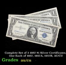 Complete Set of 3 1957 $1 Silver Certificates, One Each of 1957, 1957A, 1957B, AU/CU $1 Blue Seal Si