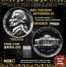 Proof ***Auction Highlight*** 1953 Jefferson Nickel TOP POP! 5c Graded pr69 BY SEGS (fc)