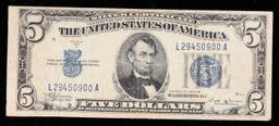 1934B $5 Blue Seal Silver Certificate Grades vf+