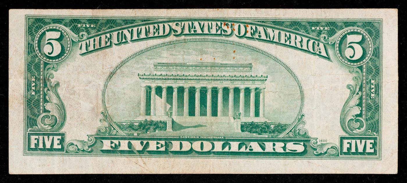 1934B $5 Blue Seal Silver Certificate Grades vf++