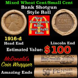 Lincoln Wheat Cent 1c Mixed Roll Orig Brandt McDonalds Wrapper, 1916-d end, Wheat other end