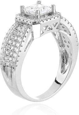 Decadence Sterling Silver 5mm Princess Cut Engagement Ring With Indented Pave Band Size 7