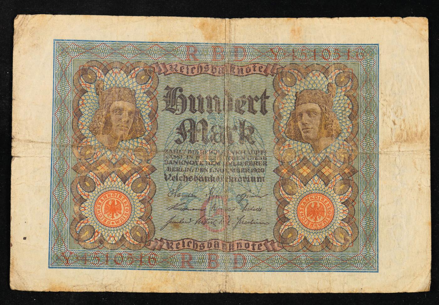 1920 Weimar Germany 100 Marks Banknote P# 69a Grades vf+