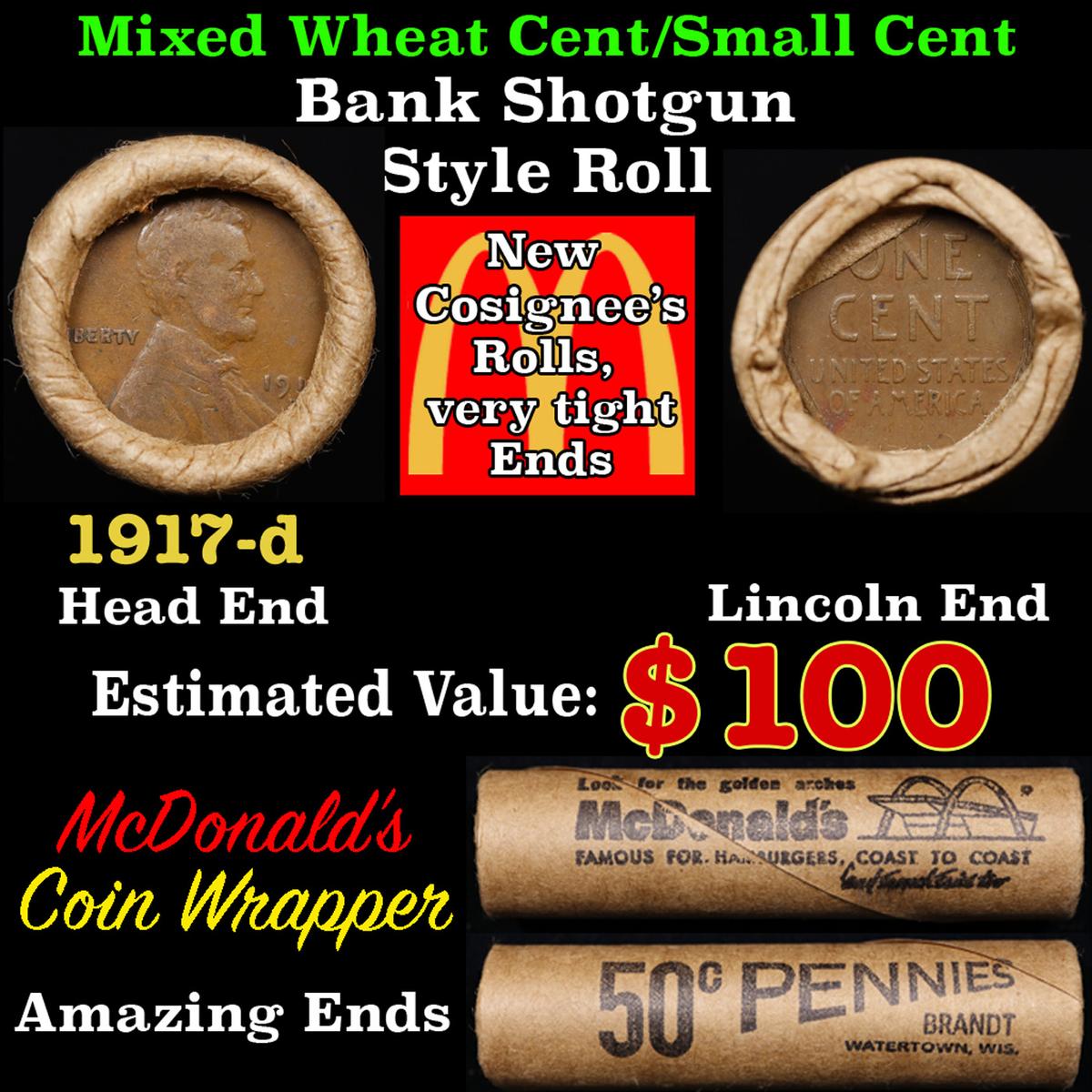 Lincoln Wheat Cent 1c Mixed Roll Orig Brandt McDonalds Wrapper, 1917-d end, Wheat other end