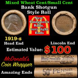 Lincoln Wheat Cent 1c Mixed Roll Orig Brandt McDonalds Wrapper, 1919-s end, Wheat other end