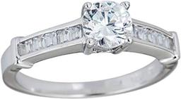Decadence Sterling SIlver 6mm Round Cut Engagement Ring With Baguette Side Stones Size 8