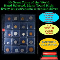 20 Great Coins of the World, hand selected, many trend high, every lot guaranteed to contain Silver.