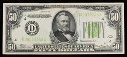 1934 $50 Green Seal Federal Reserve Note 007 Note Grades Select AU