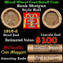 Lincoln Wheat Cent 1c Mixed Roll Orig Brandt McDonalds Wrapper, 1918-d end, Wheat other end