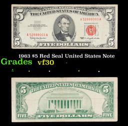 1963 $5 Red Seal United States Note Grades vf++