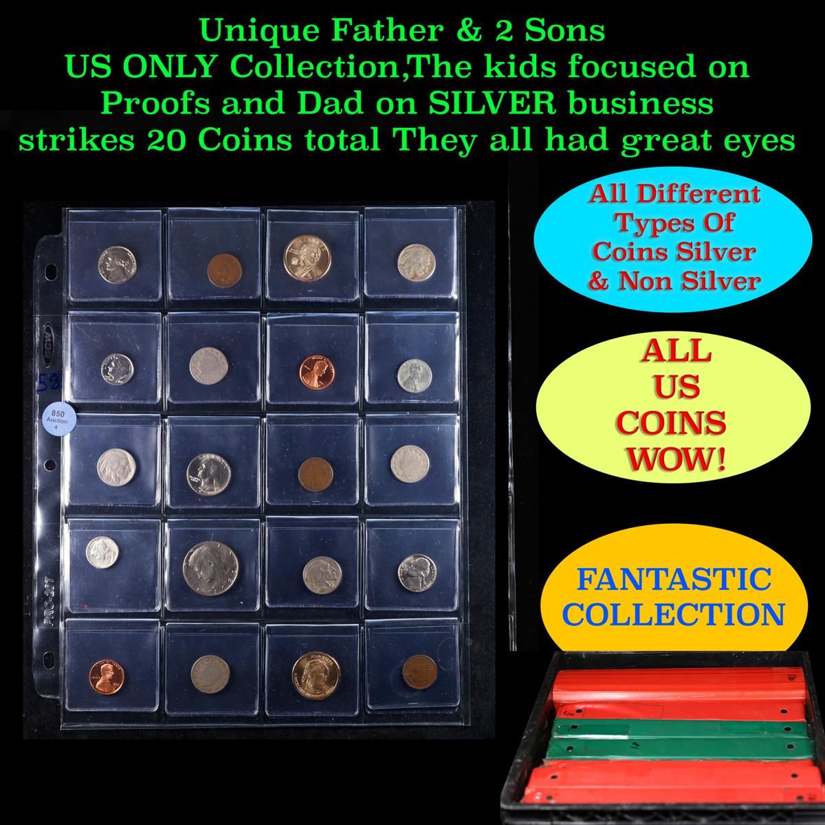 Unique Father & 2 Sons US ONLY Collection,The kids focused on Proofs and Dad on SILVER business stri