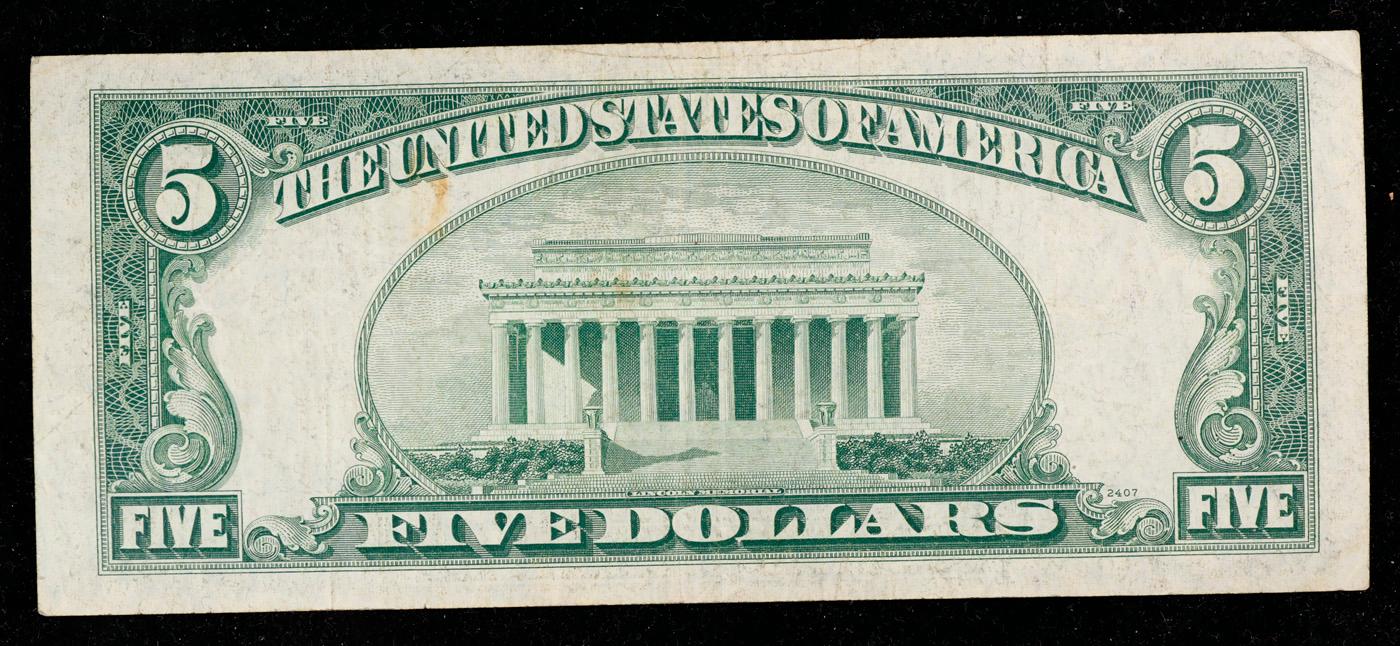 1953B $5 Red Seal United States Note Grades vf++