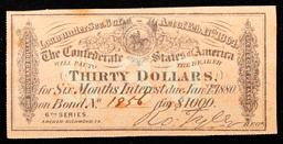 1864 4th Series Confederate States Thirty Dollars Note Grades Select CU