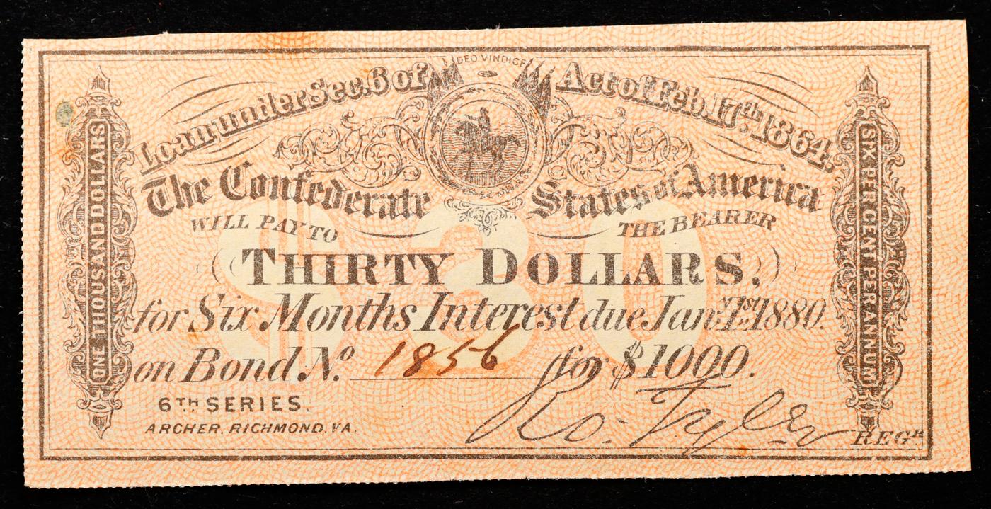 1864 4th Series Confederate States Thirty Dollars Note Grades Select CU