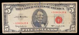 **Star Note** 1963 $5 Red Seal United States Note Grades f details