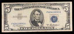 1953A $5 Blue Seal Silver Certificate Grades vf+