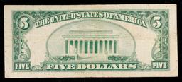 1953A $5 Blue Seal Silver Certificate Grades vf+