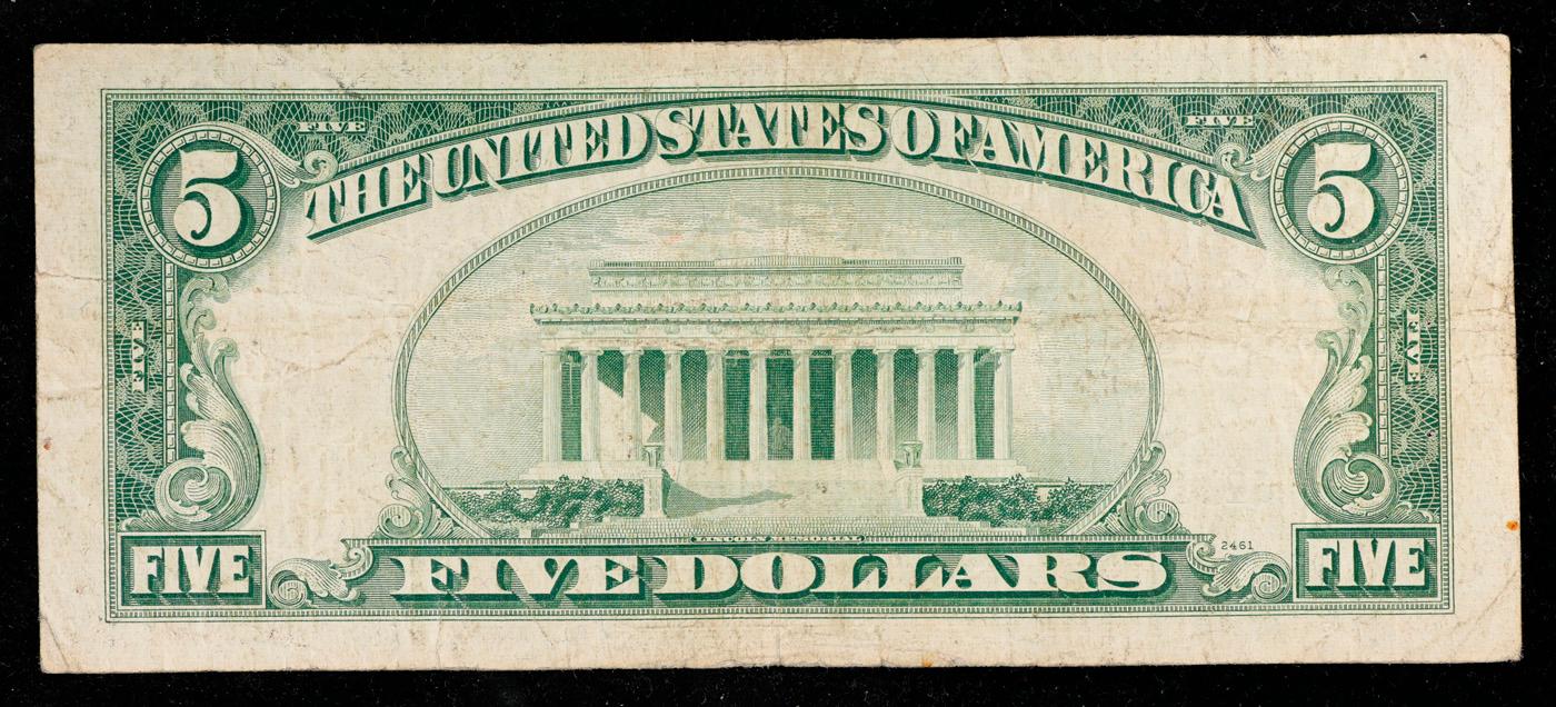 1953A $5 Blue Seal Silver Certificate Grades vf+